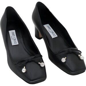 Jimmy Choo Elme Black Leather Bow Flats Women's EU 37.5